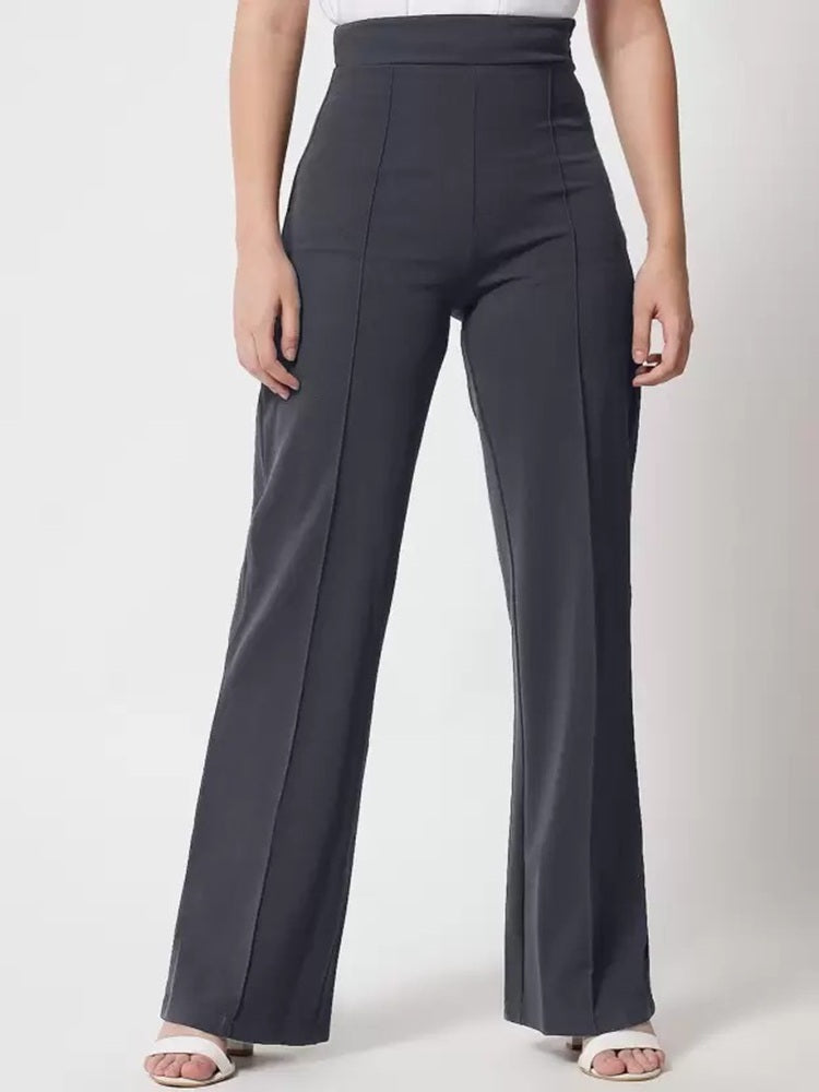 Women Regular Fit  Cotton Blend Trousers (Dark Grey)