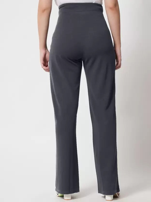 Women Regular Fit  Cotton Blend Trousers (Dark Grey)
