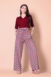 Maroon Printed Plazzo With V-Neck Plain Top (Copy)