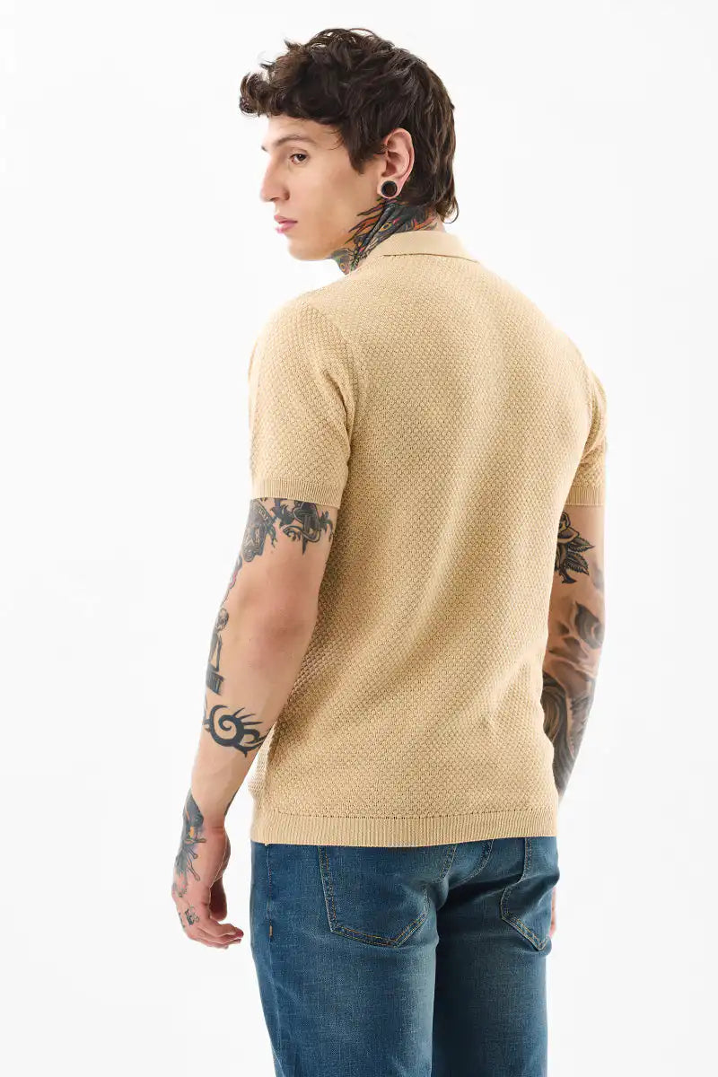 Men’s Textured Beige Polo T-Shirt