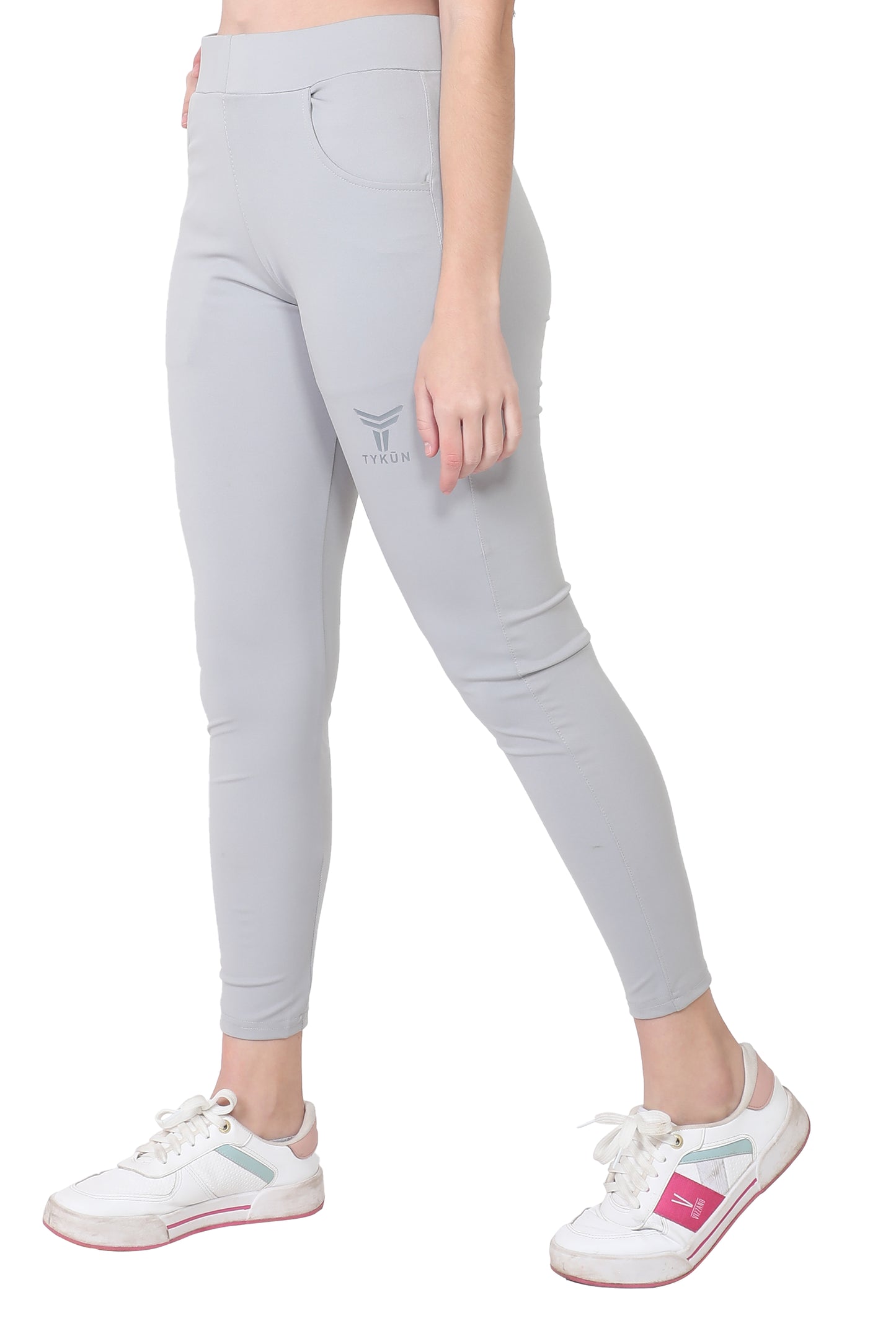 TYKUN Women Solid Track Pants (Light Grey)