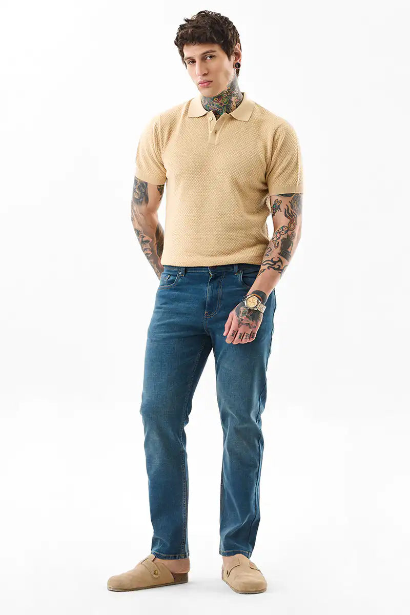 Men’s Textured Beige Polo T-Shirt