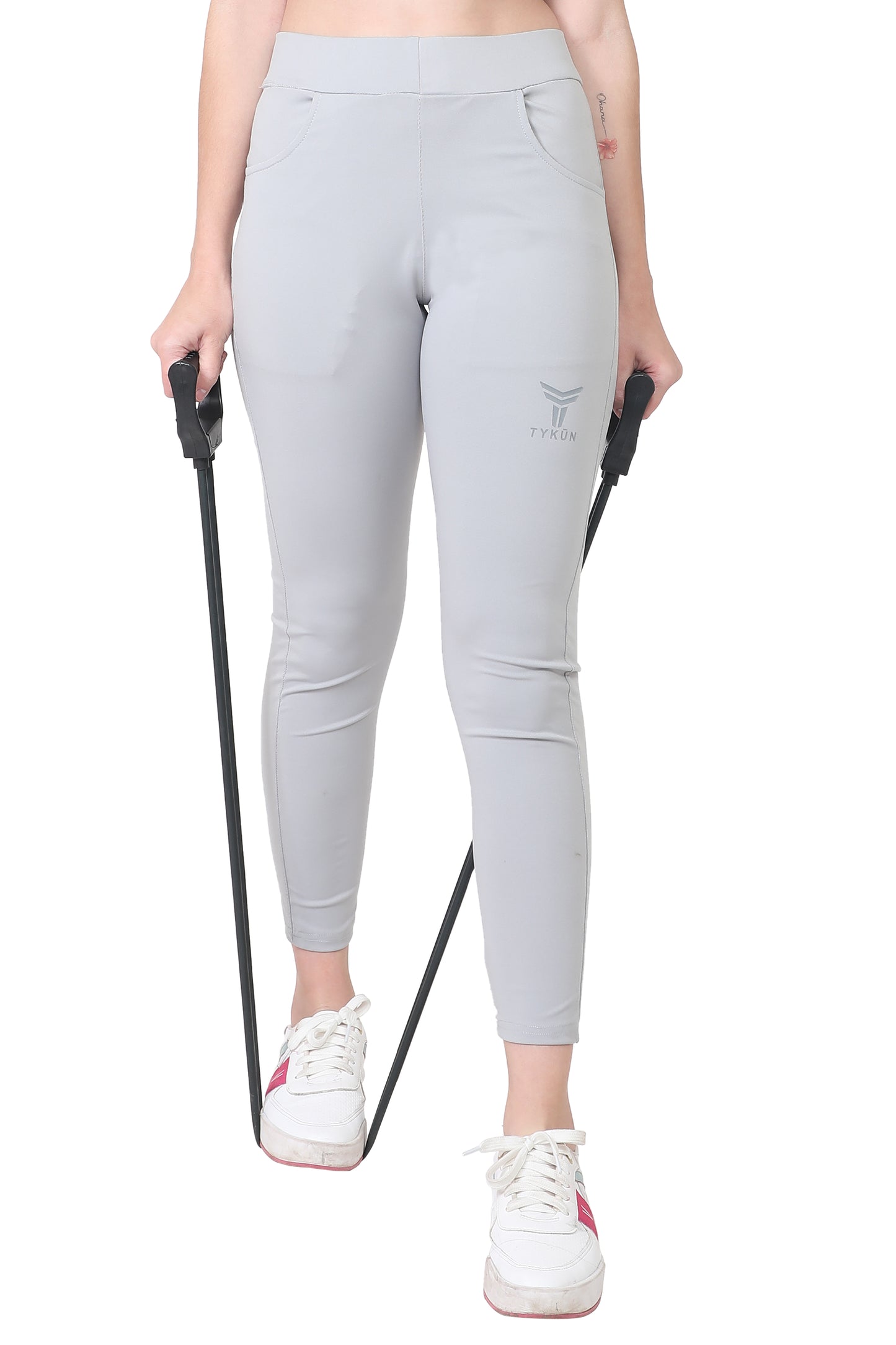 TYKUN Women Solid Track Pants (Light Grey)