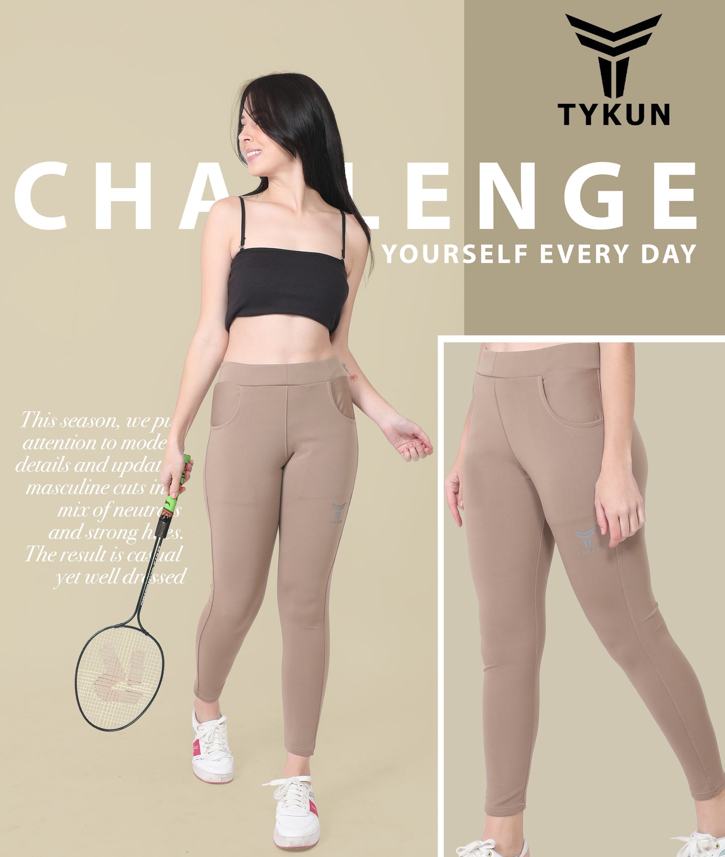 TYKUN Women Solid Track Pants (Chiku)