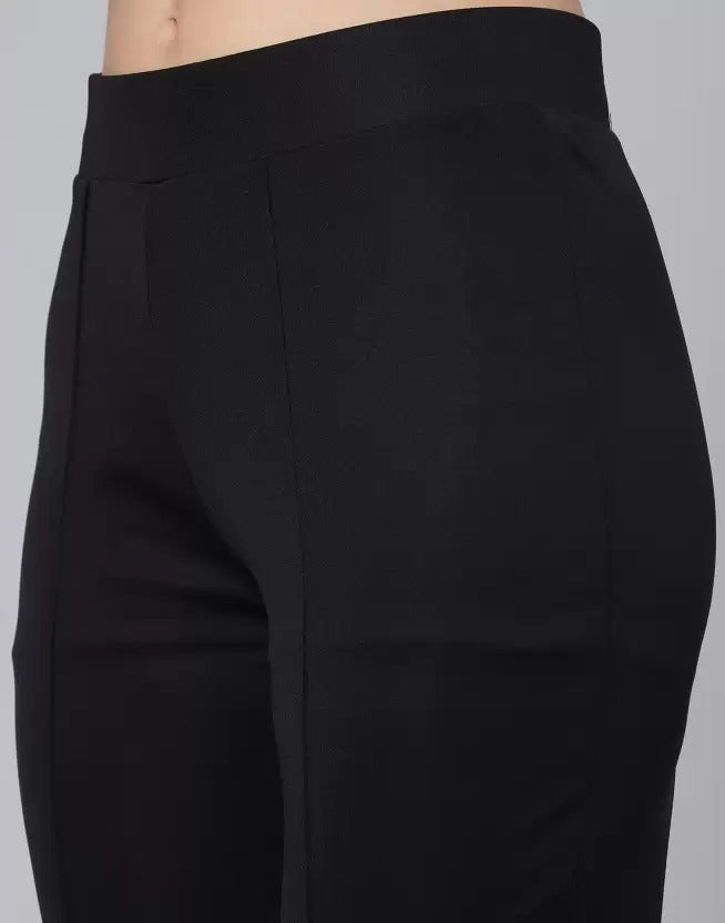 Women Regular Fit  Cotton Blend Trousers (Black)