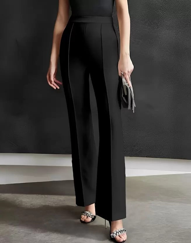 Women Regular Fit  Cotton Blend Trousers (Black)